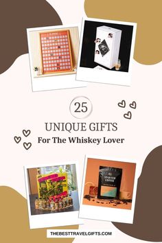 the 25 unique gifts for the whiskie lover are on display in this postcard