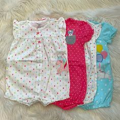 Brand New - 2 Sets Of 2 Rompers That My Daughter Never Got Around To Wearing Playful Pink Onesie For Playdate, Casual Pink Onesie For Playtime, Pink Spring Onesie For Playdate, Pink Fun Onesie For Playtime, Fun Pink Onesie For Playtime, Newborn Onsies, Onesie Dress, Carters Girl, Carters Baby Boys