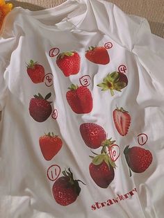 Cotton Strawberries Printed Tee Shirt Street Fashion Female, Female Clothes, Strawberry Print, Fashion Female, Fresh Strawberries, Tee Shirt Print, Loose Tops, Fresh Strawberry, Women T Shirt