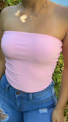 92% COTTON 8% SPANDEX Double Layered Tube Top Stretchy Pink Tube Top Outfit, Summer Tube Top, Quinceanera Themes Dresses, Tube Top Outfits, Pink Tube Top, Light Pink Tops, Feminine Outfit, Back To School Outfits, Pink Outfit