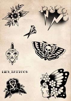 an old school tattoo design with different designs