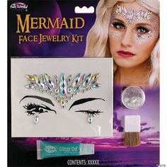 Includes: Jewelry stones with self adhesive, chunky glitter, glitter gel and brush. Stones Makeup, Facial Jewelry, Sea Creature Costume, Mermaid Face, Make Up Kits, Face Jewelry, Sparkly Makeup, Jewelry Kit, Jewelry Stones