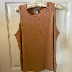 Light Brown Stretch Knit Sleeveless, Is Comfortable And In Perfect Condition. New Without Tags. (We Live In A Smoke, Pet And Perfume-Free Home.) Navy And Brown, Navy Tops, Sleeveless Tank, Light Brown, Old Navy, Navy, Tank Tops, Womens Tops, Knitting