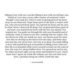 a poem written in black and white with the words falling in love