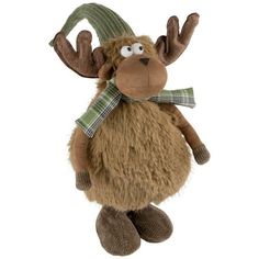 a stuffed animal with a scarf around it's neck and antlers on its back