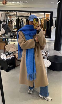 Winter Outfits Layered Cold Weather, Coat Inspo Outfit, Winter Outfits With Gloves, European Winter Aesthetic, Snowy Winter Outfits, Winter Coat Aesthetic, Blue Scarf Outfit, Paris Winter Outfits, Balaclava Outfit