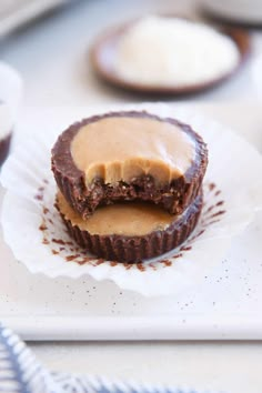 there is a chocolate cupcake with peanut butter on it