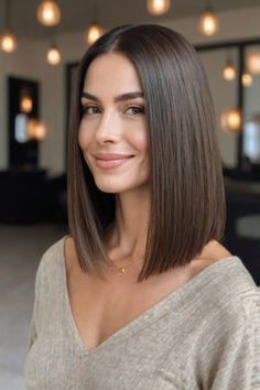 Sleek Straight Bob Long Sleek Bob, Haircuts For Medium Length Hair Straight, Long Bob Straight, Long Bob Hairstyles Straight, Long Straight Bob Haircut, Sleek Bob Haircut, Bob Haircut Medium Length, Long Straight Bob, Medium Straight Haircut