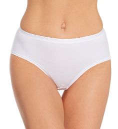 Incredibly soft and amazingly comfortable, this hipster panty is designed with a low waist and flat elastic for a sleek profile. Hanro is world-renowned for making the finest fabrics available to women, and this panty is made from superior quality Pima cotton and elastane. Flat, exposed elastic waistband lies smoothly against the skin for no lines. Seamless rear for sitting comfort. Low rise fit. Moderate, cheeky rear coverage. Turned and stitched leg openings for a clean look under clothing. So Basic Brief Bottoms With Moderate Coverage, Basic Bottoms With Moderate Coverage Brief, Classic Seamless No-show Bottoms, Basic White Seamless Bottoms, White Basic Seamless Bottoms, Classic Brief Bottoms In Elastane, White Smoothing Elastane Bottoms, White Smoothing Bottoms, Elegant White Bottoms With Soft Touch