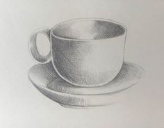 a pencil drawing of a coffee cup and saucer