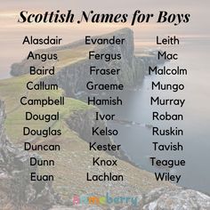 the names of scottish names for boys in front of an ocean and rocky cliff face