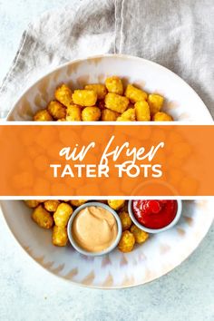 tater tots on a plate with dipping sauce