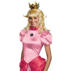 Adult blonde with wispy hair details just like your favorite Mario female character. Size: One Size.  Color: Yellow. Princess Peach Wig, Peach Wig, Flippy Hair, Princess Peach Costume, Blond Wig, Peach Clothes, Peach Costume, Shoulder Length Blonde, Super Mario Princess