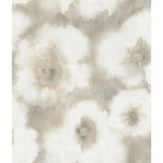 an abstract painting with white and brown flowers on the bottom half of it, in shades of gray