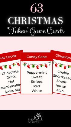 christmas table game cards with candy canes