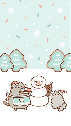 an animated snowman and two hedgehogs playing with each other