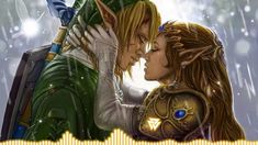 the legend of zelda and princess zelda are kissing in the rain with each other