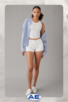 Next Level Stretch | Our softest, stretchiest, never-loses-its-shape denim/Won't bag out. Ever./White wash Chic Stretch Jean Shorts For Spring, Chic Stretch Jean Shorts, White Stretch Shorts For Everyday, White Jean Shorts For Everyday Wear, Trendy White Jean Shorts For Everyday, Trendy Fitted Shorts For Everyday, Trendy Fitted Everyday Shorts, Chic Fitted Everyday Shorts, Stretch Shorts For Everyday Spring Wear