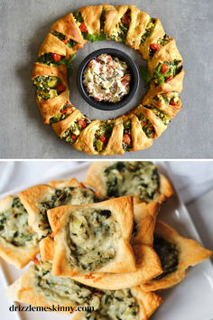 spinach and cheese appetizers with dip in the middle