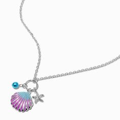 Claire's Ombré Clamshell Pendant Necklace Beach Jewelry With Silver Pearl Charm, Silver Beach Jewelry With Pearl Charm, Beach Jewelry: Silver With Pearl Charm, Beach Silver Jewelry With Pearl Charm, Ocean-inspired Silver Necklaces With Charms, Silver Jewelry With Pearl Charm For Beach, Silver Necklaces With Charms For The Beach, Silver Necklace With Pearl Charm For Beach, Ocean-inspired Silver Charm Necklace With Lobster Clasp