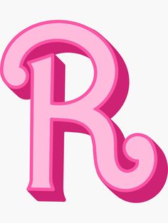 the letter r is pink and has swirly lines on it's sides, as well as an uppercase