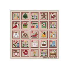 a cross stitch pattern with christmas decorations and other items on the front, as well as numbers