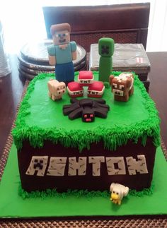 a cake that has been made to look like a minecraft