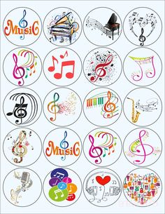 an assortment of music themed stickers