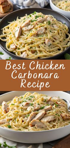 the best chicken carbonara recipe is ready to be eaten