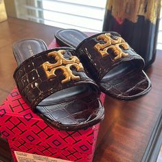 Gorgeous Brown Croc Slide Sandal. Brand New! Luxury Tan Open Toe Sandals, Luxury Tan Closed Toe Sandals, Luxury Tan Closed-toe Sandals, Luxury Tan Sandals For Formal Occasions, Luxury Tan Flat Heel Sandals, Designer Tan Sandals For Formal Occasions, Designer Tan Formal Sandals, Elegant Closed Toe Tan Sandals, Walker Boots