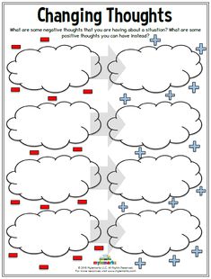 the worksheet for changing thought clouds with arrows pointing up and down to each other