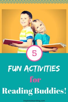 two children holding books with the words fun activities for reading buddies on top of them