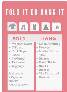 a pink poster with the words fold it or hang it in different font and pictures