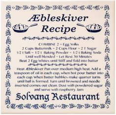 an advertisement for the alekskiver recipe, which is printed in blue and white