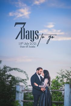 a man and woman standing next to each other in front of a blue sky with the words 7 days for go