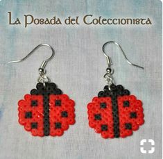 red and black beaded lady bug earrings