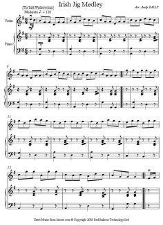 irish medley sheet music for violin and piano with notes in the bottom right hand corner