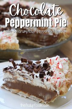 a slice of chocolate peppermint pie on a plate