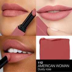 Brand New In Box, Full-Size (1.5 G) Nars Powermatte Lipstick In The Shade American Woman (Dusty Rose). Nars American Woman, Nars Powermatte Lipstick, Nars Lip, Bottom Lip, Cupids Bow, Rosé Brown, Long Lasting Lipstick, Lip Colour, American Woman