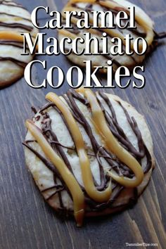 caramel macchinato cookies with chocolate drizzled on the top and bottom