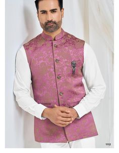 This is a Classic Jacket by Groom wear studio crafted from high quality fabric and imported materials. Our products are handcrafted by experienced tailors who make sure the that the stitching is precise, lining is proper and the overall product is sturdy enough to not go out of shape for more than a few years. Also all our products have extra margins in their length, sleeves, sides so it's easily alterable if your size changes after some time. To see more available colours and designs in this co Fitted Pink Bandhgala For Ceremonial Occasions, Pink Long Sleeve Nehru Jacket For Formal Occasions, Festive Pink Outerwear For Wedding, Pink Festive Outerwear For Wedding, Pink Wedding Outerwear For Festive Season, Pink Wedding Outerwear, Long Sleeve Pink Nehru Jacket For Wedding, Pink Long Sleeve Nehru Jacket For Wedding, Rose Jacket