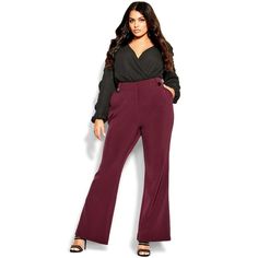 Cinching at the waist and flaring at the ankle, the Tuxe Luxe Pant boasts a powerful and curve-loving silhouette. Whether you're styling for the office or heading out to dinner, this sleek pair is one you'll be reaching for every time. Bold and fiercely fashionable, no one does plus size fashion like City Chic. Loved around the globe for its diverse range of fashion-forward styles for any occasion. From show-stopping evening gowns to workwear and casualwear, City Chic will take your style to bol Sleek Outfit, Plus Size Work, Chic Pants, Crisp White Shirt, Tunic Tank Tops, Plus Size Pants, Chic Woman, City Chic, Work Attire