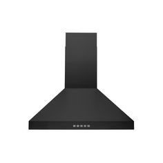 a black range hood with four lights on it's side and two exhaust fans