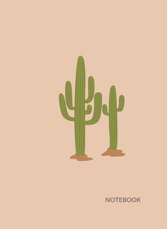 two green cactuses sitting next to each other on top of a pink background with the words notebook written below them