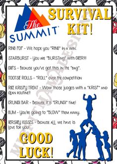 an image of a poster with the words, survival kit and some people on it