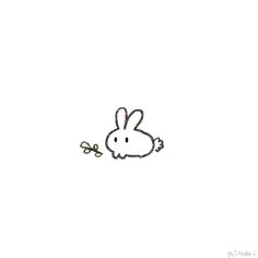 a drawing of a bunny holding a flower