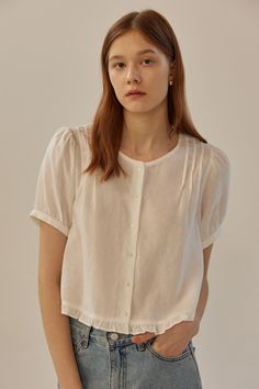 Designer fashion, Seoul-fully created | W Concept Trending Tops For Women, Tailoring Ideas, Cotton Short Tops, Pajama Fashion, Modern Tops, White Shirt Blouse, Linen Fashion, Skirt Patterns Sewing, Linen Casual