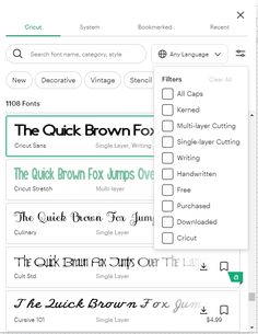 the quick brown font selection in microsoft's office 365 file is shown with several options to choose from