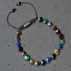 Equinox Multi Faceted Gemstone Beaded Bracelet | Forziani Lock Style, Gemstone Beaded Bracelets, Mens Beaded Bracelets, Raw Crystal