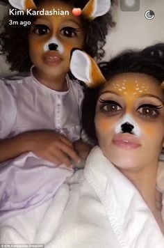 Strike a pose! Kim Kardashian really is the Snapchat queen, seen here taking photos on Thursday in NY Toddler Deer Makeup, Deer Costume Makeup Kids, Louis Tomlinson Snapchat, Rain Deer Toddler Makeup, Deer Costume Makeup Tutorial, Deer Eyes, Beyonce Formation Tour, Kim Kardashian And North, Beyonce Formation